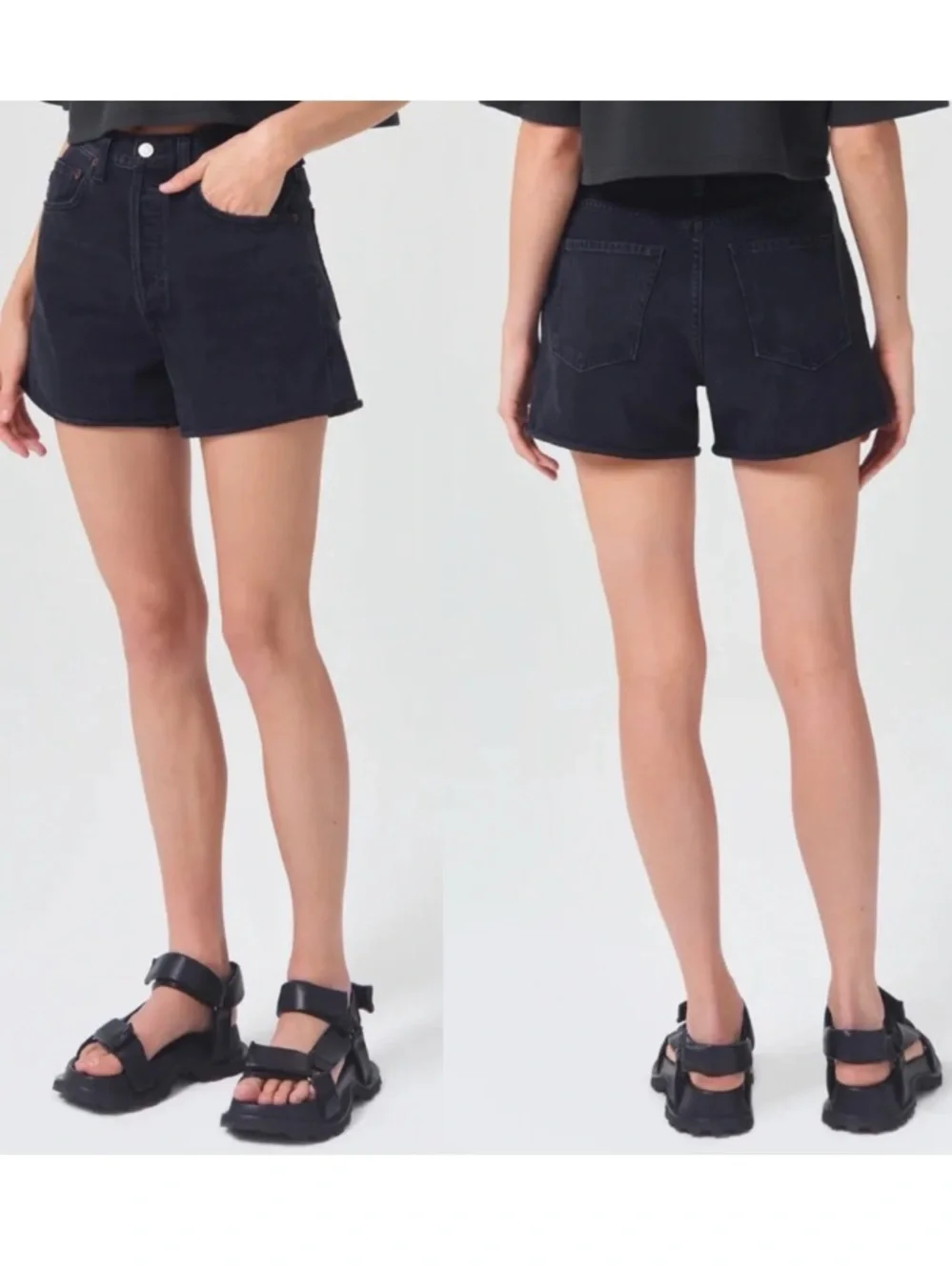 Agolde Dee High Rise Denim Jean Shorts Size 28 Black Slow Burn Organic Cotton